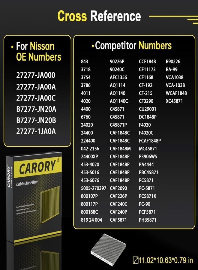 CARORY Cabin Air Filter w/Activated Carbon for 2007-2012 Nissan Altima, 2009-2014 Murano, 2009-2014 Maxima, 2011-2017 Quest, 27277-JA000, 27277-JA00A, 2008 2009 2010 2011 2012 2013 2014 2015 2016 - Image 3