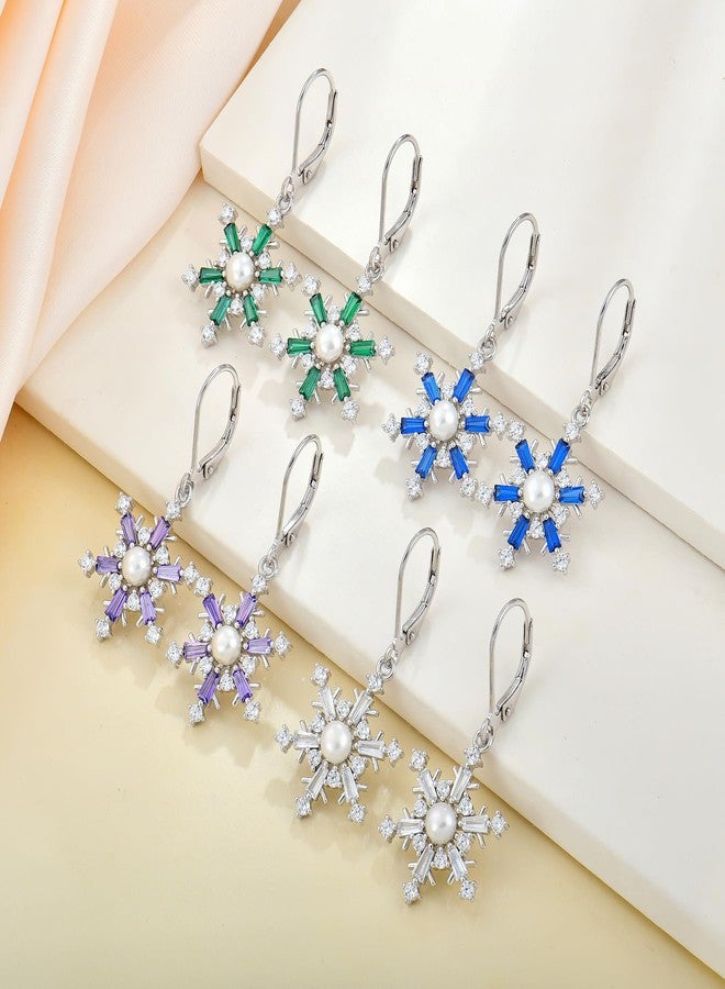 YL Snowflakes Earrings Sterling Silver Freshwater Cultured Pearl Dangle Earring Cubic Zirconia Christmas Jewelry for Women - Image 4