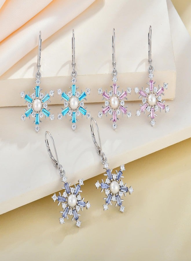YL Snowflakes Earrings Sterling Silver Freshwater Cultured Pearl Dangle Earring Cubic Zirconia Christmas Jewelry for Women - Image 5