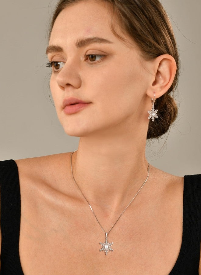 YL Snowflakes Earrings Sterling Silver Freshwater Cultured Pearl Dangle Earring Cubic Zirconia Christmas Jewelry for Women - Image 2