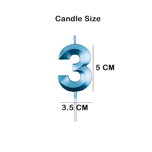 Juzfun Birthday Number Candles 4 Year Cake Topper Decoration Fourth Year Wedding Anniversary Party Metallic Blue Colour Size : Width 5 x Height 7 cm - Image 2