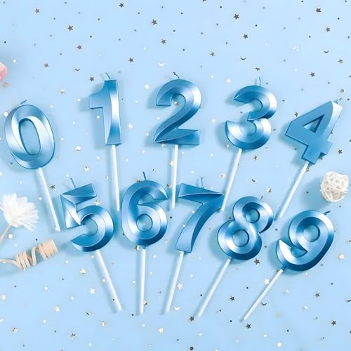 Juzfun Birthday Number Candles 4 Year Cake Topper Decoration Fourth Year Wedding Anniversary Party Metallic Blue Colour Size : Width 5 x Height 7 cm - Image 4