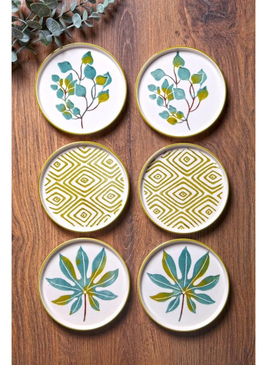Kitchen Life 6-Piece Special Design Handmade 16 cm Stackable Fall Leaf Cake Plate Set - Dessert Plate Set