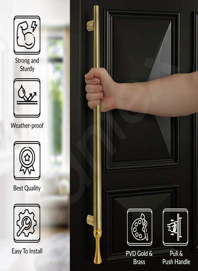 Plantex Main Door Handle/Stainless Steel & Aluminium Door Handle/600mm Pull-Push Handle for Home/Office/Hotel - Pack of 1 (DTMD-413, Brass Antique & Gold) - Image 3