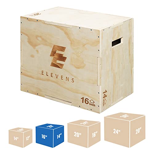 Elevens 3 in 1 Wooden Plyo Box Jump Box Plyometric Box for Jumping Trainer, Skipping, Jumping, Lunges, Box Jumps, Squats, Step-Ups, Dips (20"x14"x16") - Image 1