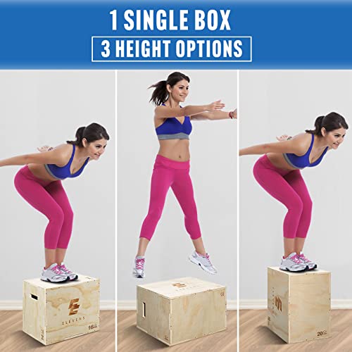 Elevens 3 in 1 Wooden Plyo Box Jump Box Plyometric Box for Jumping Trainer, Skipping, Jumping, Lunges, Box Jumps, Squats, Step-Ups, Dips (20"x14"x16") - Image 3