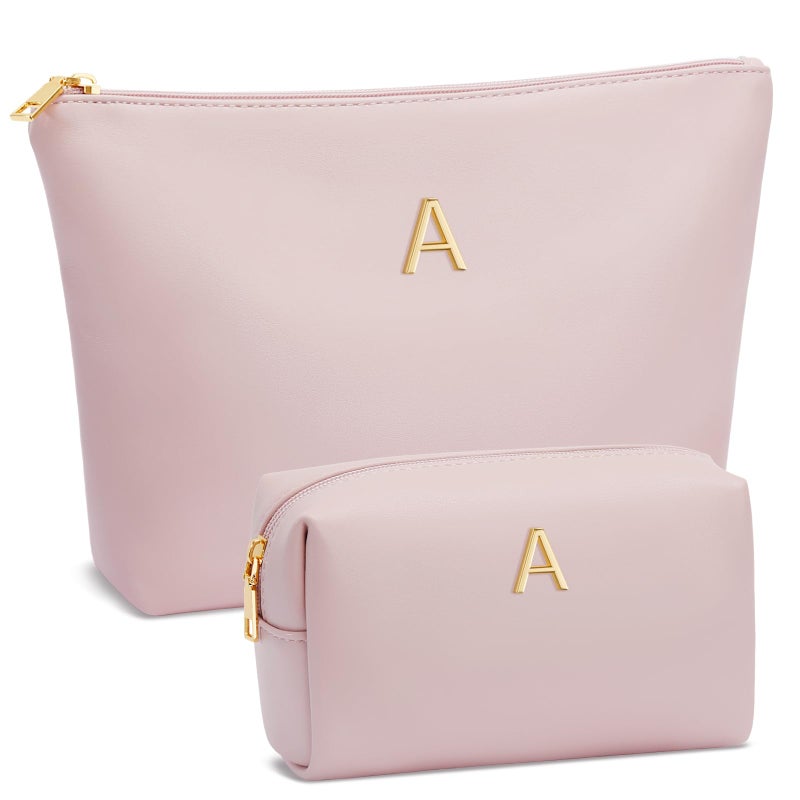 CLOUDWINGS Easter Basket Gifts for Women Girlfriend Initial Makeup Bag for Teen Girls Personalized Gifts for Friend Teacher Mom Wife Cosmetic Travel Toiletry Bag(Pink,A) - Image 1