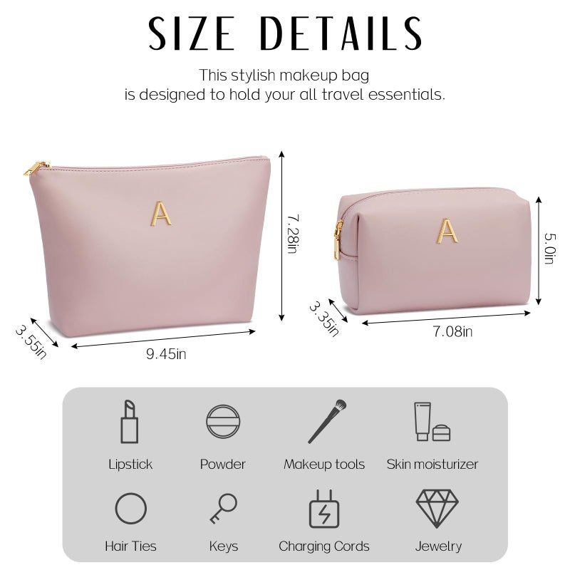 CLOUDWINGS Easter Basket Gifts for Women Girlfriend Initial Makeup Bag for Teen Girls Personalized Gifts for Friend Teacher Mom Wife Cosmetic Travel Toiletry Bag(Pink,A) - Image 4