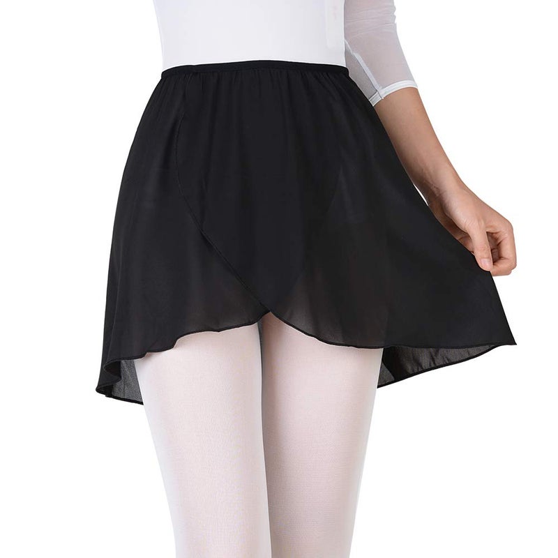Bezioner Ballet Wrap Skirt - Black Chiffon for Girls and Women, Pull-on Elastic Waist Dance Skirt, Black M - Image 1
