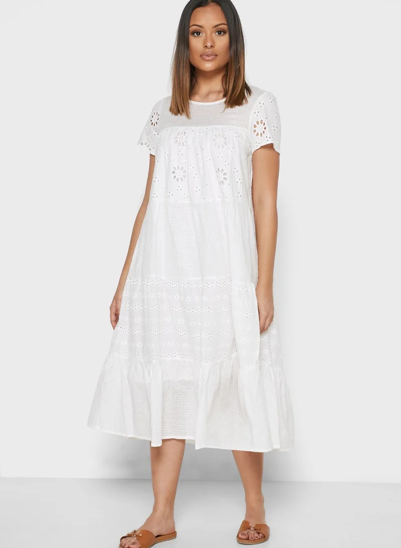 Ginger Schiffli Tiered Midi Dress
