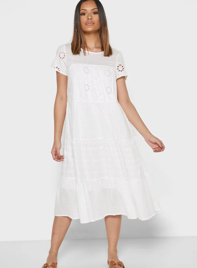 Ginger Schiffli Tiered Midi Dress