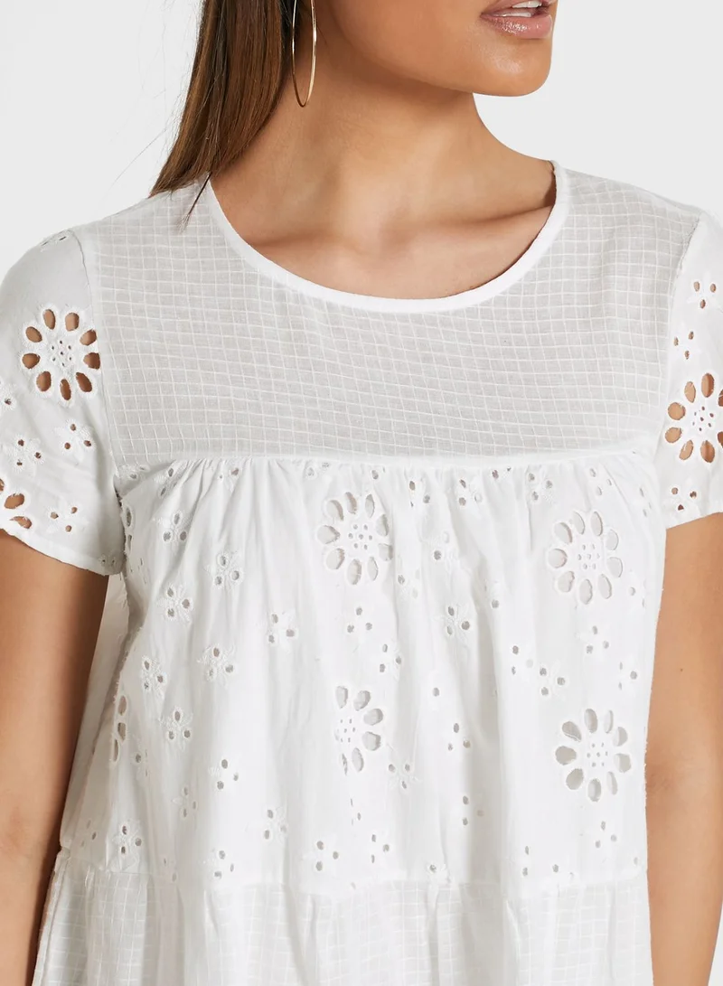 Ginger Schiffli Tiered Midi Dress