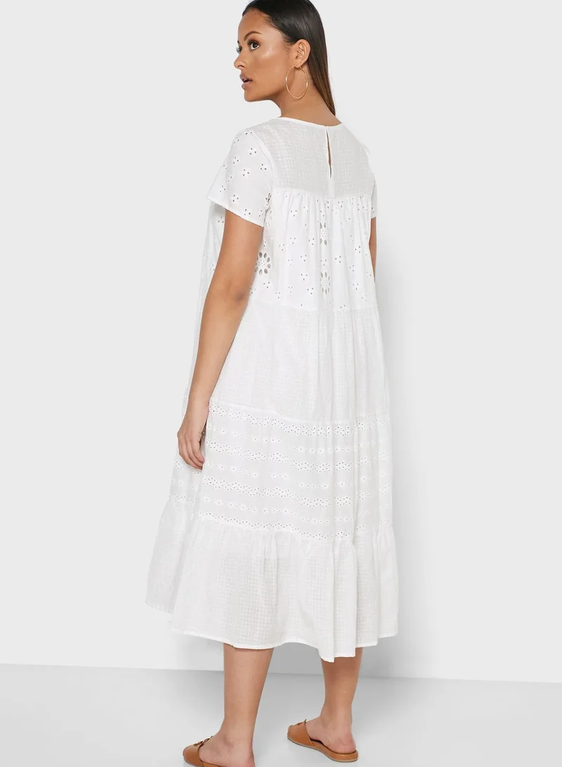 Ginger Schiffli Tiered Midi Dress
