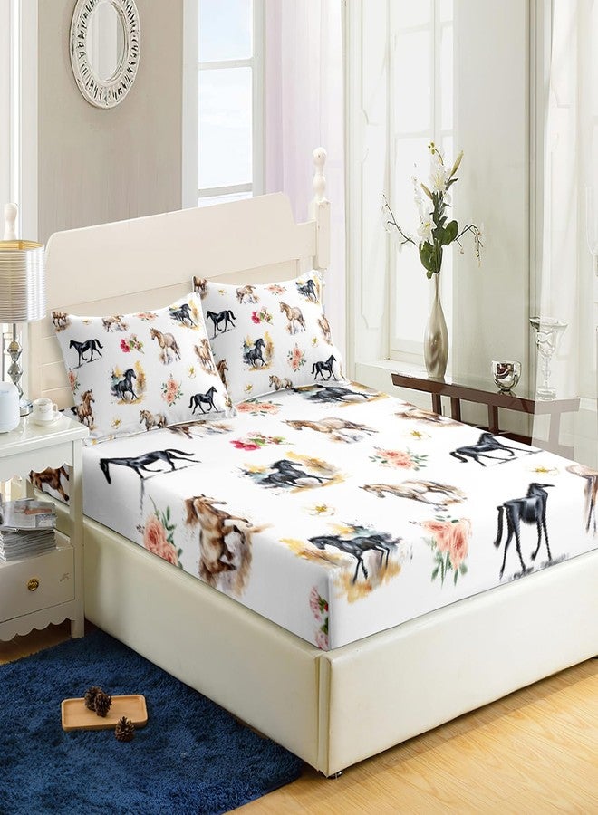 AILONEN 3D Horse Fitted Sheet Set, Galloping Horse with Flowers Bed Sheet Set for Kids Boys Twin Size,Farm Animals Bed Sheet Set,Tie Dye BedSheets Set,3PCS,1 Fitted Sheet and 2 Pillowcases - Image 3