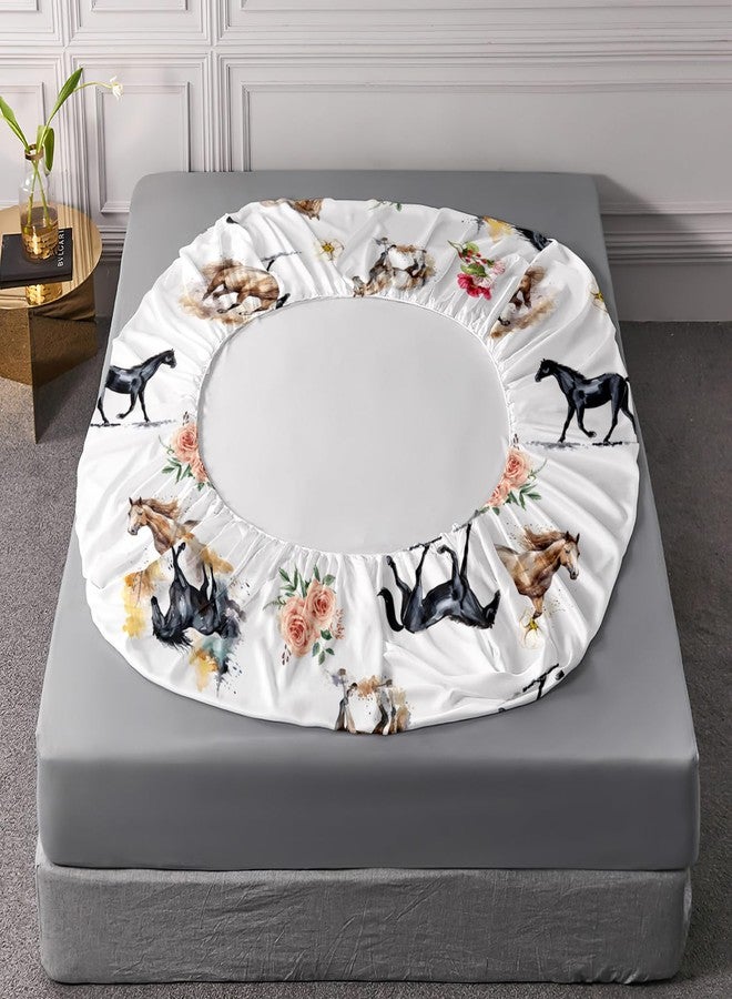 AILONEN 3D Horse Fitted Sheet Set, Galloping Horse with Flowers Bed Sheet Set for Kids Boys Twin Size,Farm Animals Bed Sheet Set,Tie Dye BedSheets Set,3PCS,1 Fitted Sheet and 2 Pillowcases - Image 5