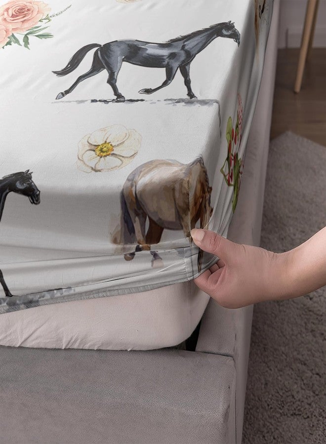 AILONEN 3D Horse Fitted Sheet Set, Galloping Horse with Flowers Bed Sheet Set for Kids Boys Twin Size,Farm Animals Bed Sheet Set,Tie Dye BedSheets Set,3PCS,1 Fitted Sheet and 2 Pillowcases - Image 4