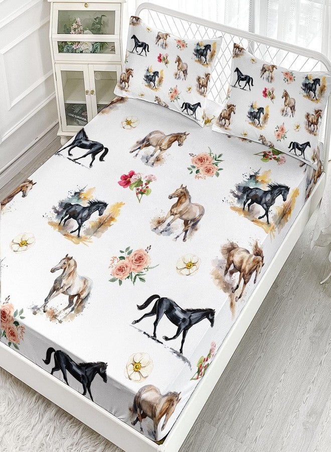 AILONEN 3D Horse Fitted Sheet Set, Galloping Horse with Flowers Bed Sheet Set for Kids Boys Twin Size,Farm Animals Bed Sheet Set,Tie Dye BedSheets Set,3PCS,1 Fitted Sheet and 2 Pillowcases - Image 2