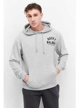 Men Hooded Graphic Print Long Sleeves Sweatshirt, Grey Combo