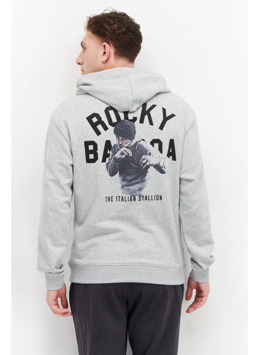 Rocky - Men Hooded Graphic Print Long Sleeves Sweatshirt, Grey Combo - Image 1