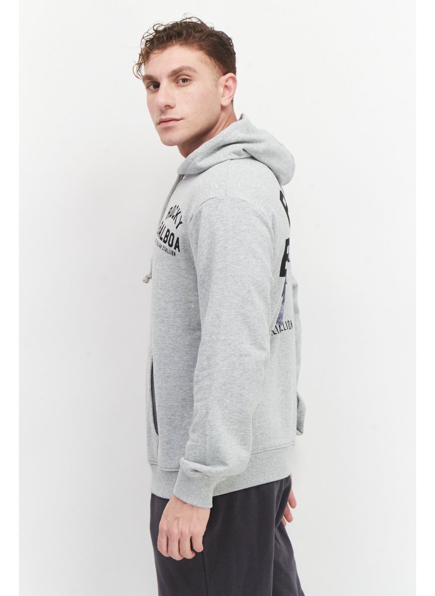 Rocky - Men Hooded Graphic Print Long Sleeves Sweatshirt, Grey Combo - Image 1