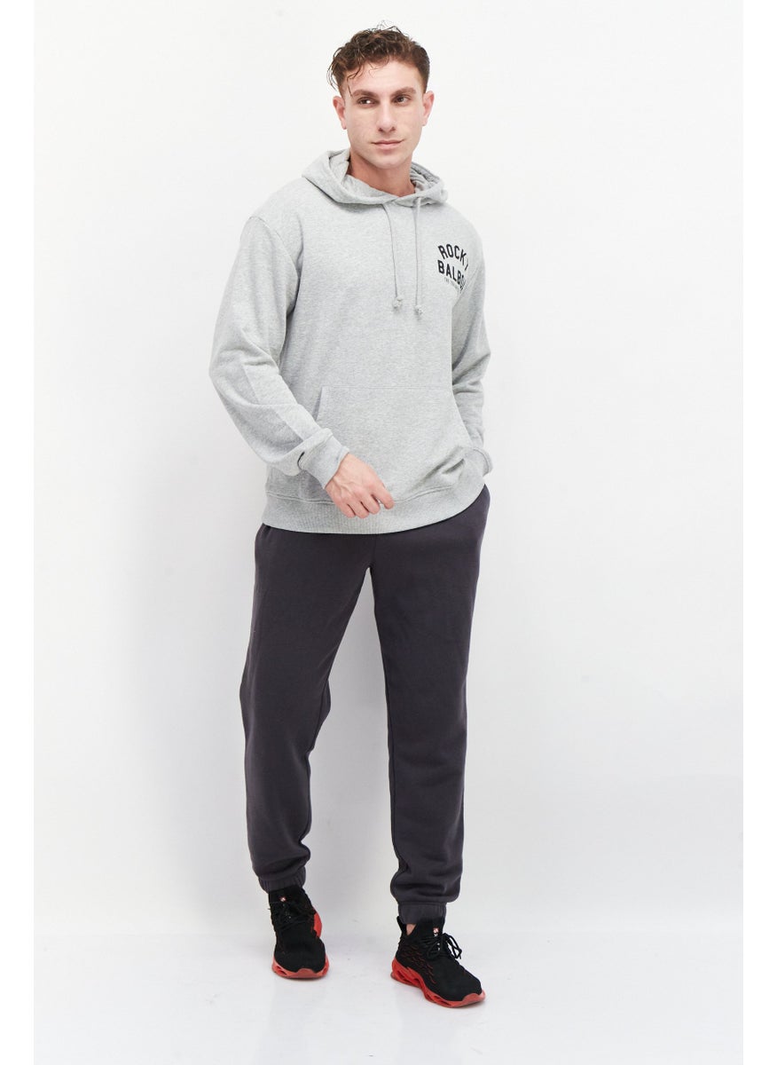 Rocky - Men Hooded Graphic Print Long Sleeves Sweatshirt, Grey Combo - Image 1