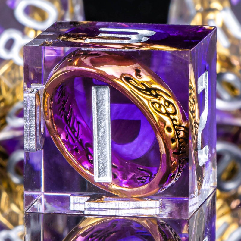 OUKELANWO Magic Lord Rings DND Dice Set with Box 7Pcs Resin LOTR DD Dice Set for Role Playing Game Purple Dungeons Dragons D and D Sharp Edge Dice D20 D12 D10 D8 D6 D4 - Image 3