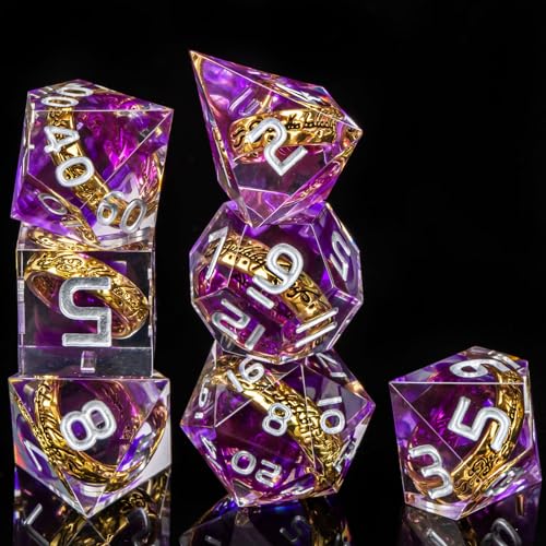 OUKELANWO Magic Lord Rings DND Dice Set with Box 7Pcs Resin LOTR DD Dice Set for Role Playing Game Purple Dungeons Dragons D and D Sharp Edge Dice D20 D12 D10 D8 D6 D4 - Image 5