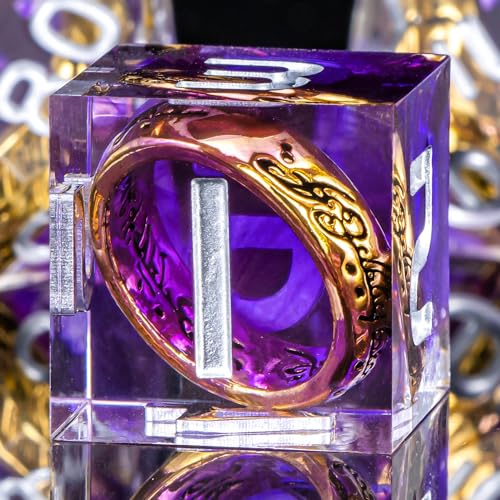 OUKELANWO Magic Lord Rings DND Dice Set with Box 7Pcs Resin LOTR DD Dice Set for Role Playing Game Purple Dungeons Dragons D and D Sharp Edge Dice D20 D12 D10 D8 D6 D4 - Image 1