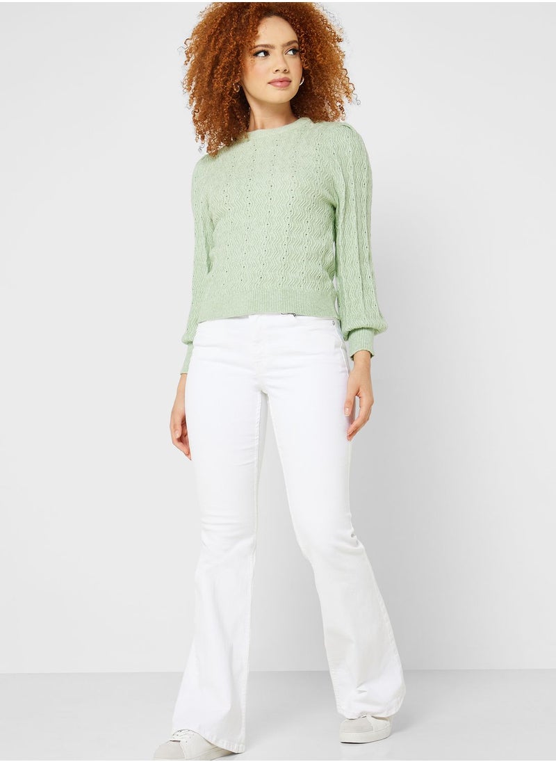 ONLY - Puff Sleeve Crew Neck Sweater - Image 1