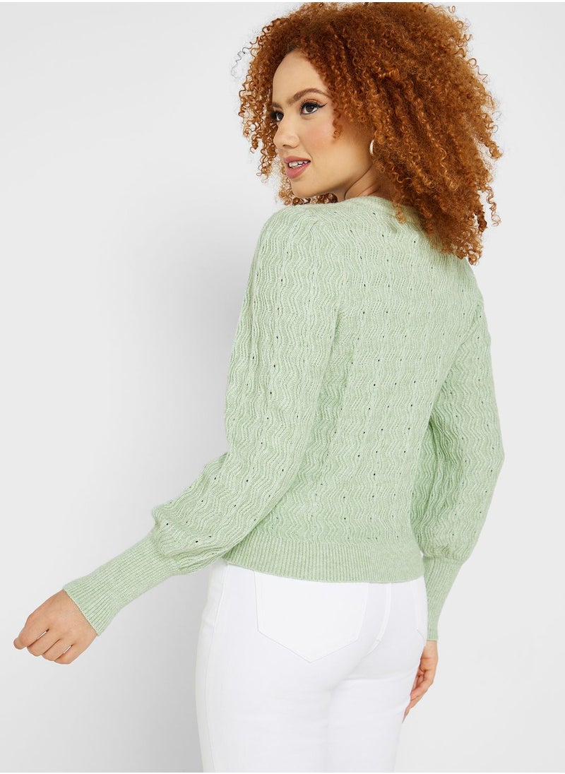 ONLY - Puff Sleeve Crew Neck Sweater - Image 1