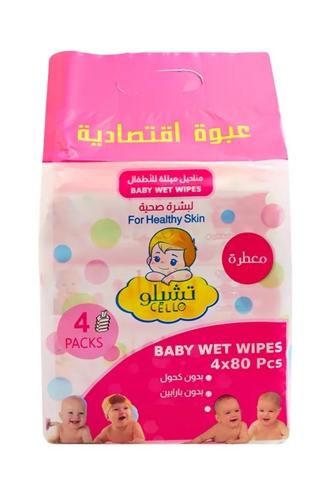 Cello Baby  Wet Wipes for Healthy Skin - 80 Wipes * 4 Packs