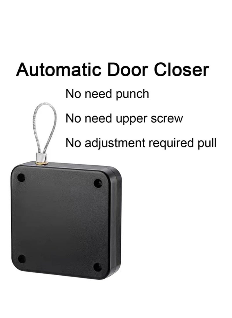 VICTGOAL Punch-Free Automatic Sensor Door Closer, 3 Pack Multifunctional Door Closer, Residential Commercial Auto Door Closer with Steel Drawstring (Black & White)(Stainless Steel） (Square)  - Image 5