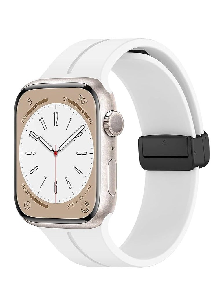 Denx Magnetic Silicone Band for Apple Watch 41mm 40mm 45mm 44mm 49mm 38mm 42mm, Women Men Replacement Wristbands Silicone Sport Strap for Apple Watch Series 9/Ultra 2/8/Ultra/7/SE/SE 2nd/6/5/4/3/2/1, iWatch Band (White) - Image 1