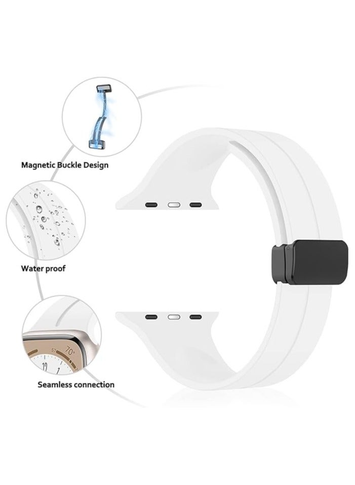 Denx Magnetic Silicone Band for Apple Watch 41mm 40mm 45mm 44mm 49mm 38mm 42mm, Women Men Replacement Wristbands Silicone Sport Strap for Apple Watch Series 9/Ultra 2/8/Ultra/7/SE/SE 2nd/6/5/4/3/2/1, iWatch Band (White) - Image 3