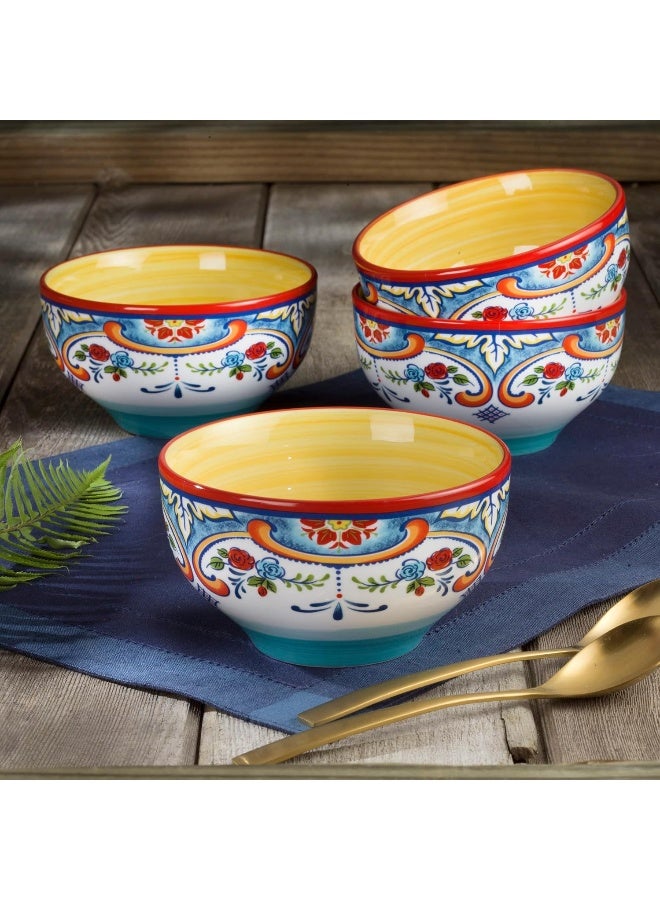 EURO CERAMICA Euro Ceramica Zanzibar Collection 16 Piece Dinnerware Set Kitchen and Dining Service for 4 Spanish Floral Design Multicolor Blue and Yellow - Image 3