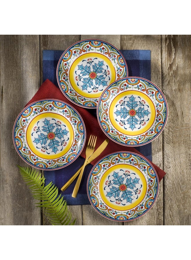 EURO CERAMICA Euro Ceramica Zanzibar Collection 16 Piece Dinnerware Set Kitchen and Dining Service for 4 Spanish Floral Design Multicolor Blue and Yellow - Image 2