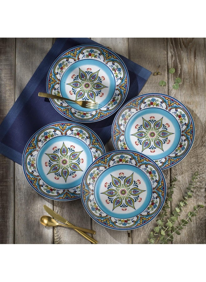 EURO CERAMICA Euro Ceramica Zanzibar Collection 16 Piece Dinnerware Set Kitchen and Dining Service for 4 Spanish Floral Design Multicolor Blue and Yellow - Image 4