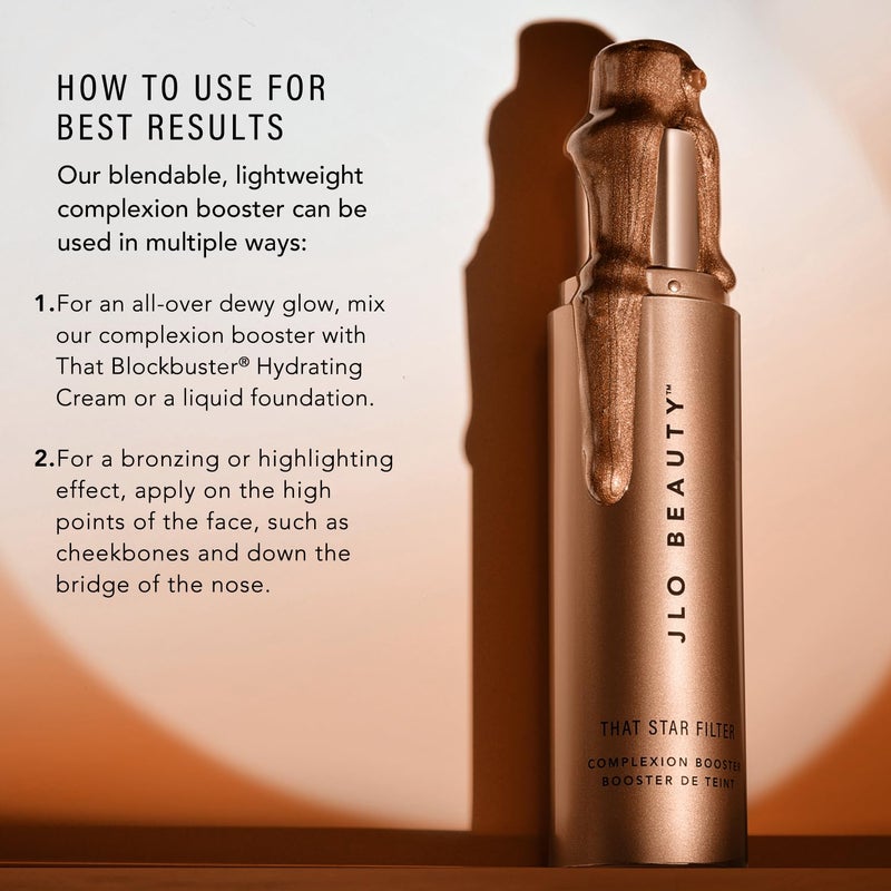 JLO BEAUTY Complexion Booster Highlighter & Bronzer for Face & Body, Lightweight Skin Care Makeup Primer with Vitamin E, Shimmer Skin Tint for Dewy Glow, That Star Filter, Pink Champagne, 1 Fl Oz - Image 3