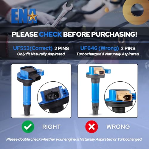 ENA Set of 6 Blue Ignition Coil Pack 2007-2018 Compatible with Ford Lincoln Mercury Transit Explorer F150 Flex Edge Mustang Taurus Fusion MKS MKT MKX MKZ CX9 V6 3.5L 3.7L Coils for UF553 UF595 - Image 2