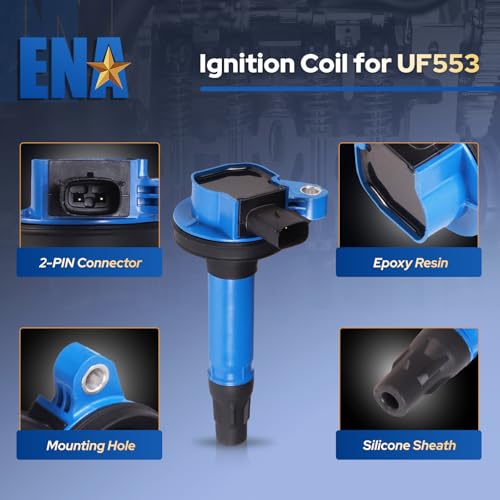 ENA Set of 6 Blue Ignition Coil Pack 2007-2018 Compatible with Ford Lincoln Mercury Transit Explorer F150 Flex Edge Mustang Taurus Fusion MKS MKT MKX MKZ CX9 V6 3.5L 3.7L Coils for UF553 UF595 - Image 4