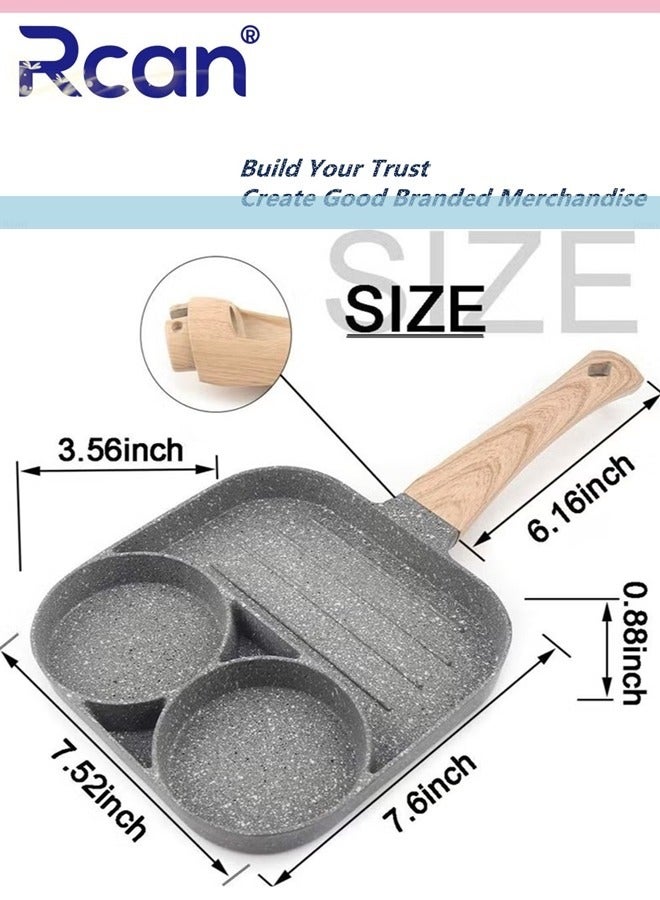 Rcan Nonstick Egg Steak Skillet Aluminum Alloy Egg Pan with Wooden Handles for Cooking Omelet Egg Muffins  - Image 3