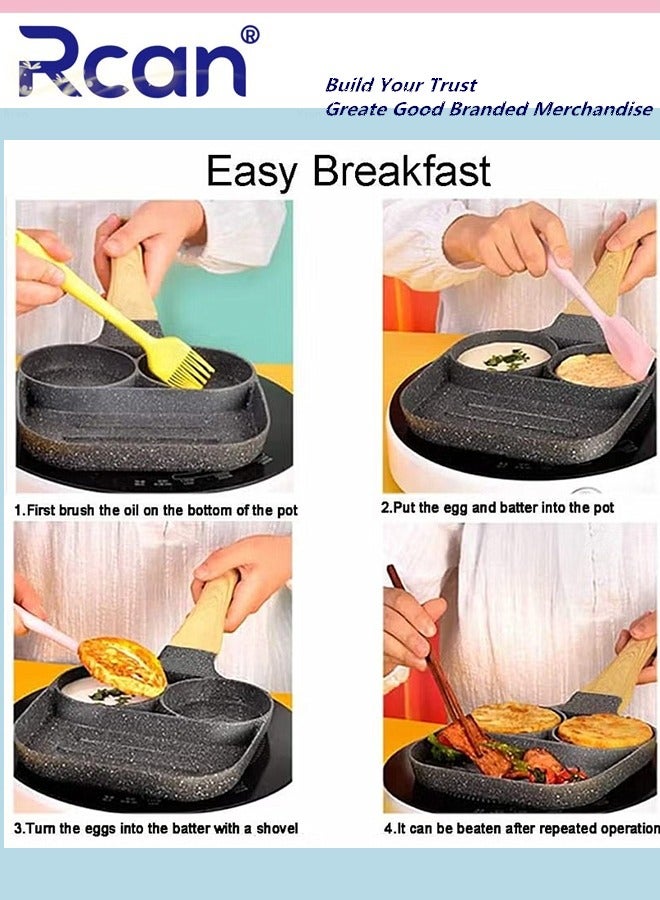 Rcan Nonstick Egg Steak Skillet Aluminum Alloy Egg Pan with Wooden Handles for Cooking Omelet Egg Muffins  - Image 4