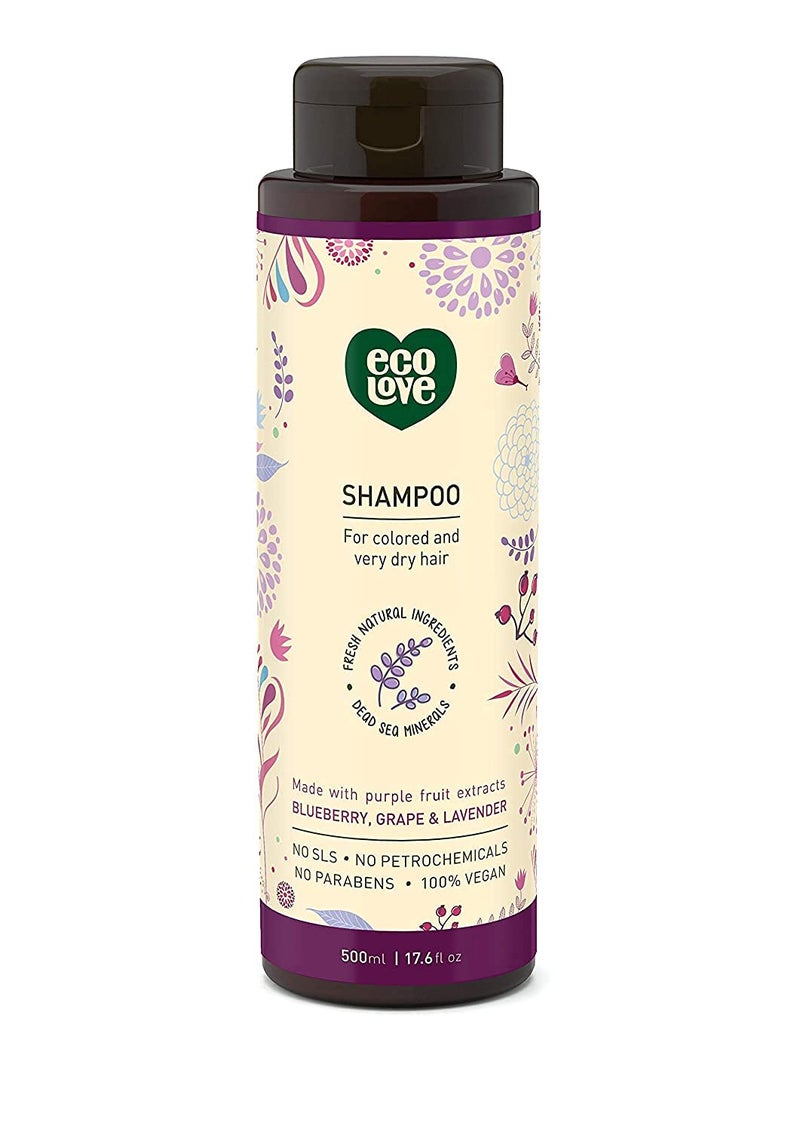 ecoLove - Natural Shampoo, Sodium lauryl sulfate Free, Vegan & Cruelty Free Shampoo for Color Treated Hair, Very Dry & Damaged Hair, Organic Lavender shampoo, No SLS or Parabens, 17.6 oz