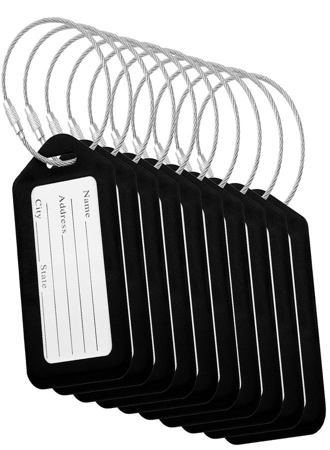BlueCosto - Luggage Tags - Black, 10 Pack - Suitcase Tags with Name ID Card & Heavy-Duty Metal Wire Loops - Bright Colored PVC Identifiers for Travel Baggage - Backpack Name Labels - Image 1