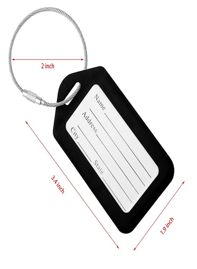 BlueCosto - Luggage Tags - Black, 10 Pack - Suitcase Tags with Name ID Card & Heavy-Duty Metal Wire Loops - Bright Colored PVC Identifiers for Travel Baggage - Backpack Name Labels - Image 4