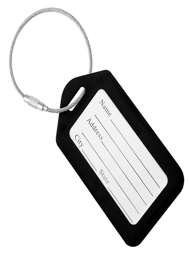 BlueCosto - Luggage Tags - Black, 10 Pack - Suitcase Tags with Name ID Card & Heavy-Duty Metal Wire Loops - Bright Colored PVC Identifiers for Travel Baggage - Backpack Name Labels - Image 2