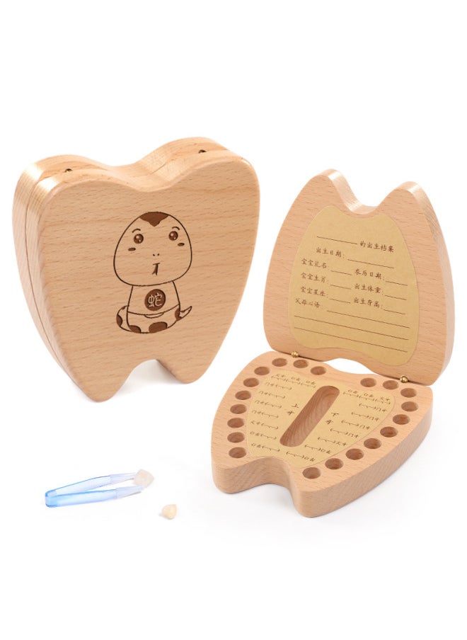 Generic Children's Deciduous Teeth Preservation Commemorative Box Girl's Wooden Baby's Fairy Collection Bottle Boy's Replacement Teeth Storage Box-Color:Beech Tooth-shaped Milk Tooth Box ]  - Image 2