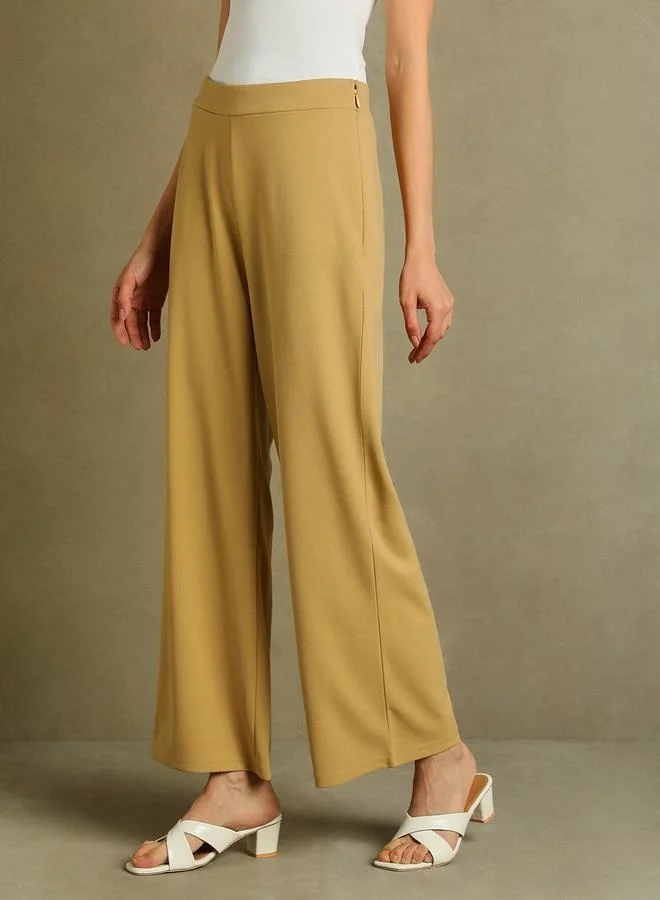 Dennis Lingo Khaki Wide Leg Trousers for Women - Relaxed Fit, Comfortable