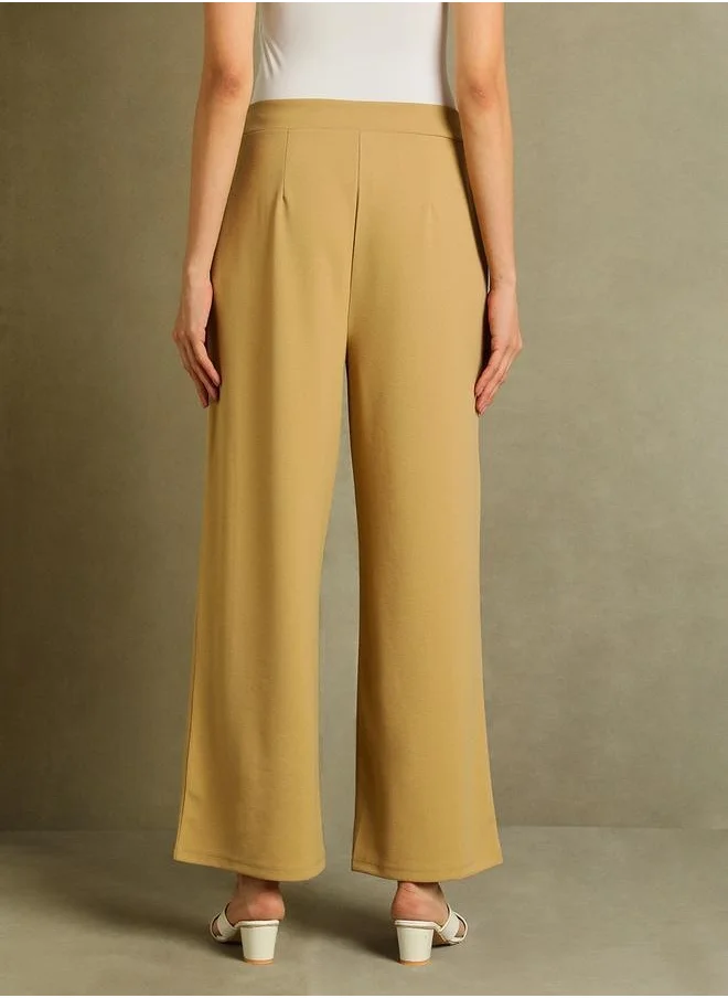 دينيس لينغو Khaki Wide Leg Trousers for Women - Relaxed Fit, Comfortable