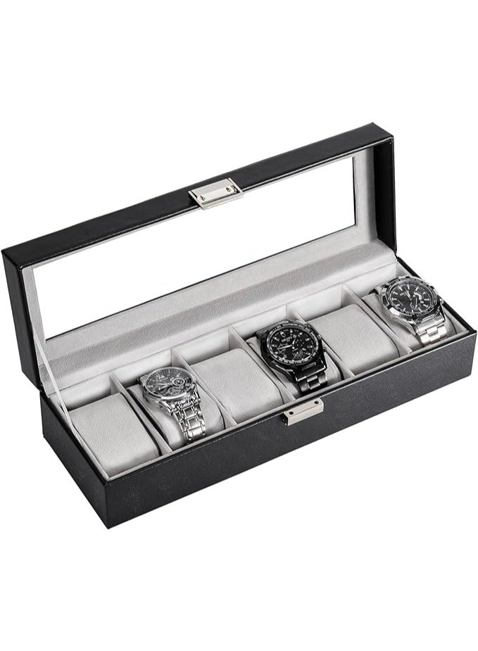 6-Slot Watch Box for Men, Mens Watch Case, Watch Storage Watch Holder Organizer for Men, Watch Display Case With Glass Lid - Image 1